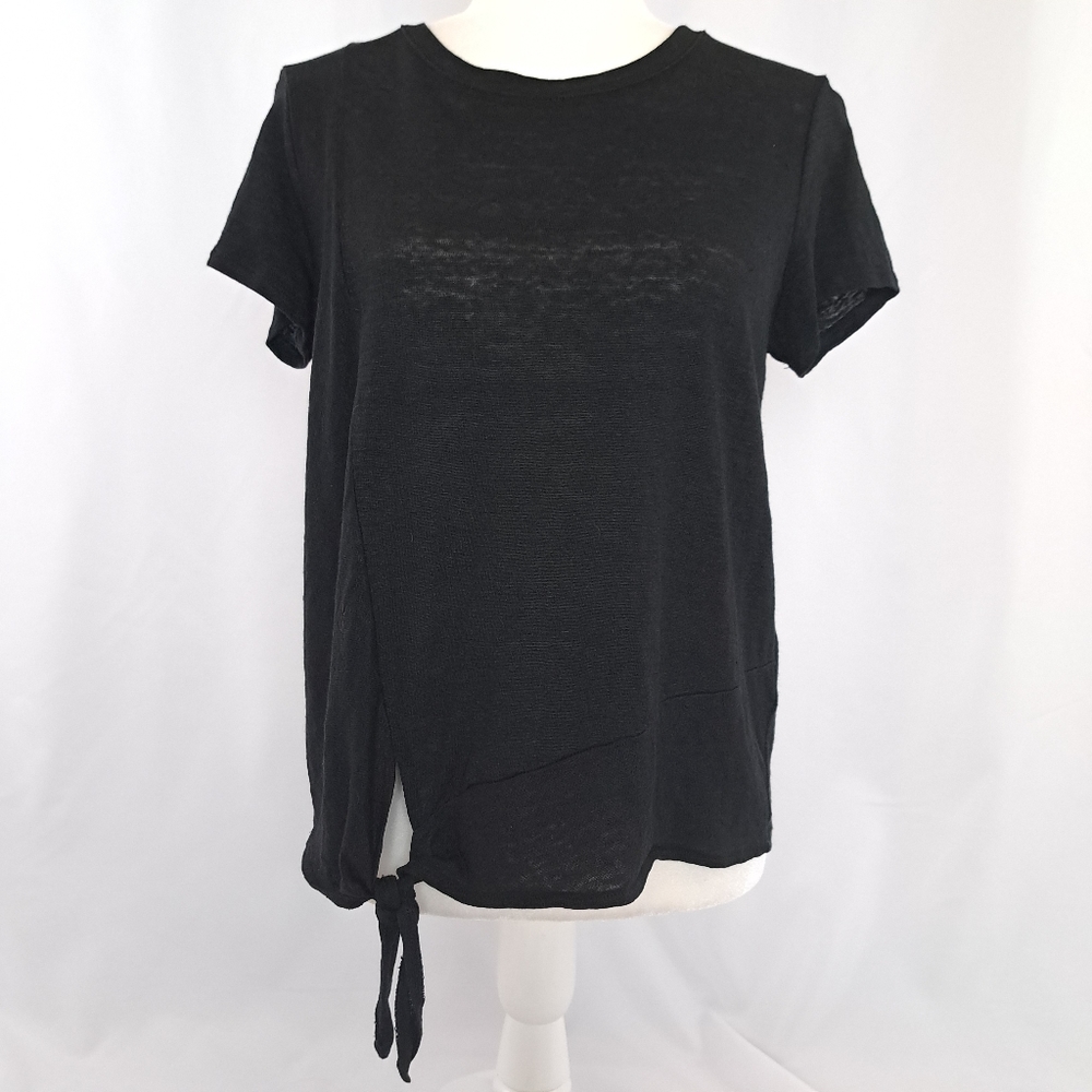 J. Jill Love Linen Black Shortsleeve Tie-Front Top